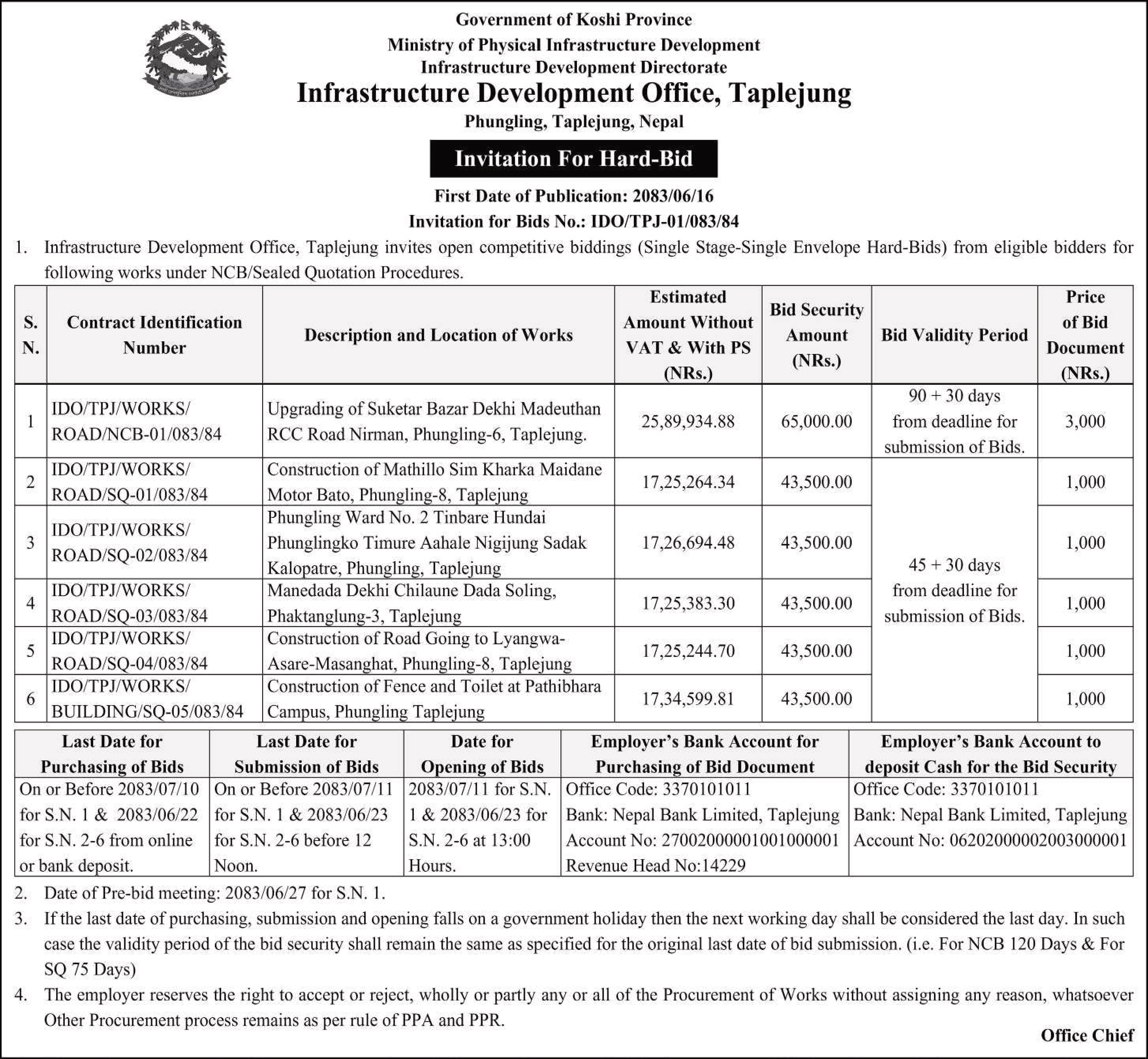 Tender notice as printed in Sourya Dainik, 2 Oct 2026, page 10