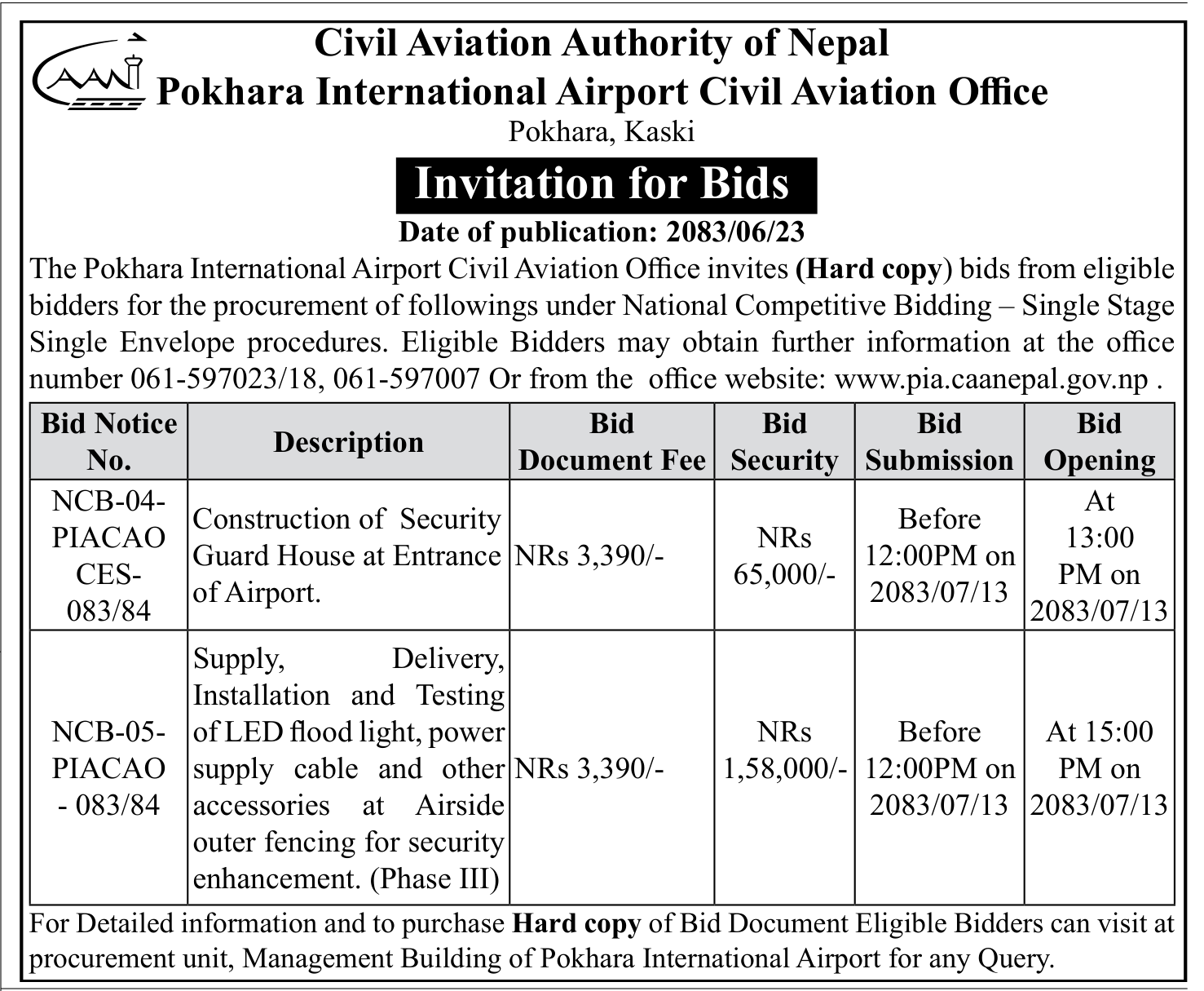Tender notice as printed in Gorkhapatra, 9 Oct 2026, page 6