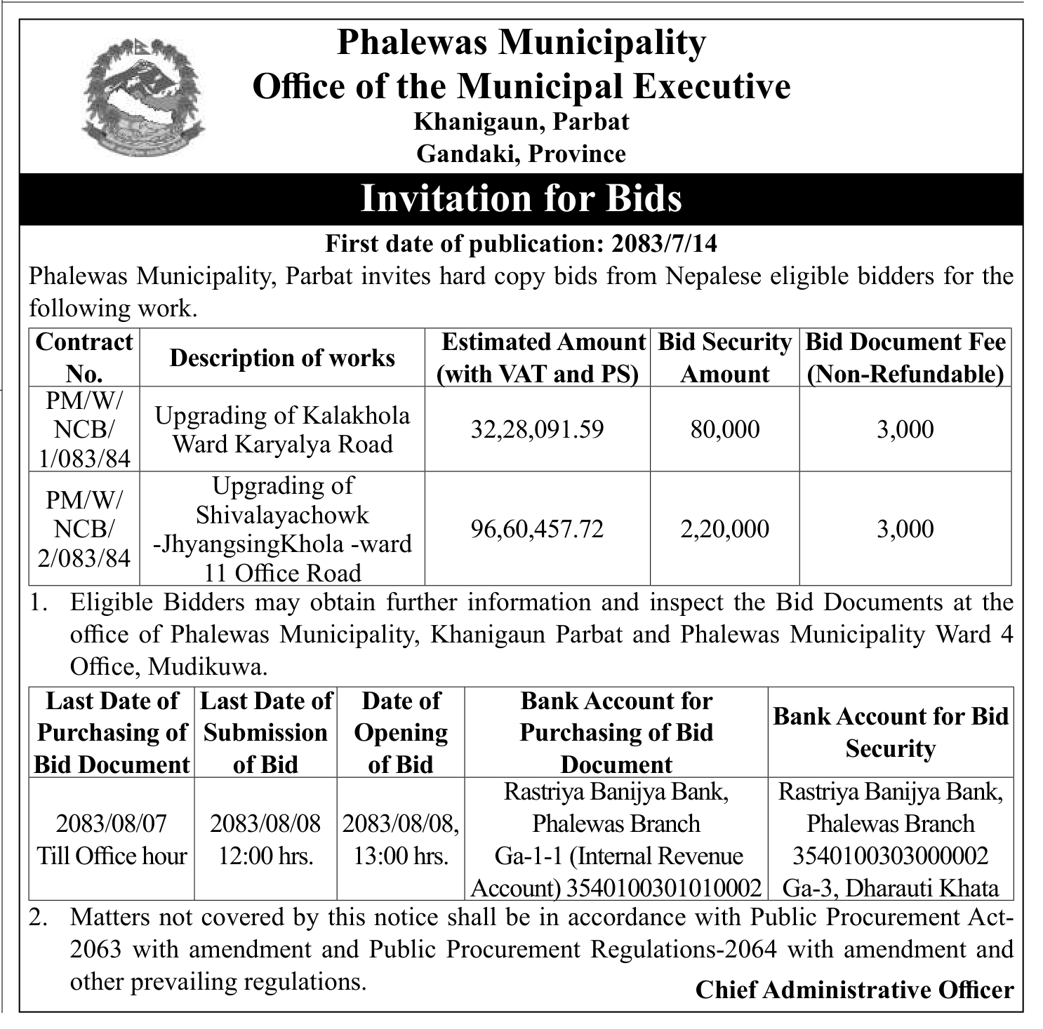Tender notice as printed in Gorkhapatra, 31 Oct 2026, page 8
