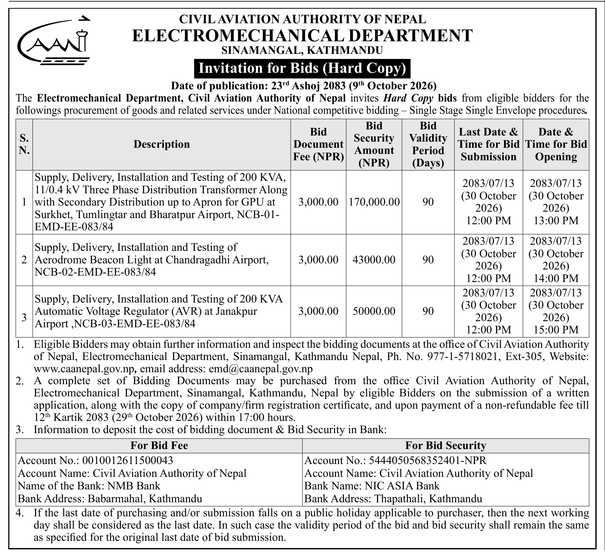 Tender notice as printed in Gorkhapatra, 9 Oct 2026, page 18