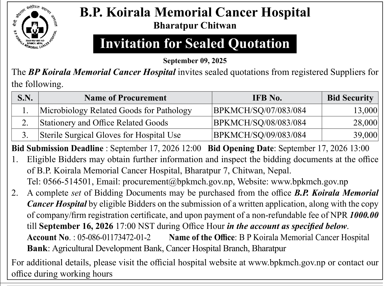 Tender notice as printed in Gorkhapatra, 9 Sep 2026, page 3