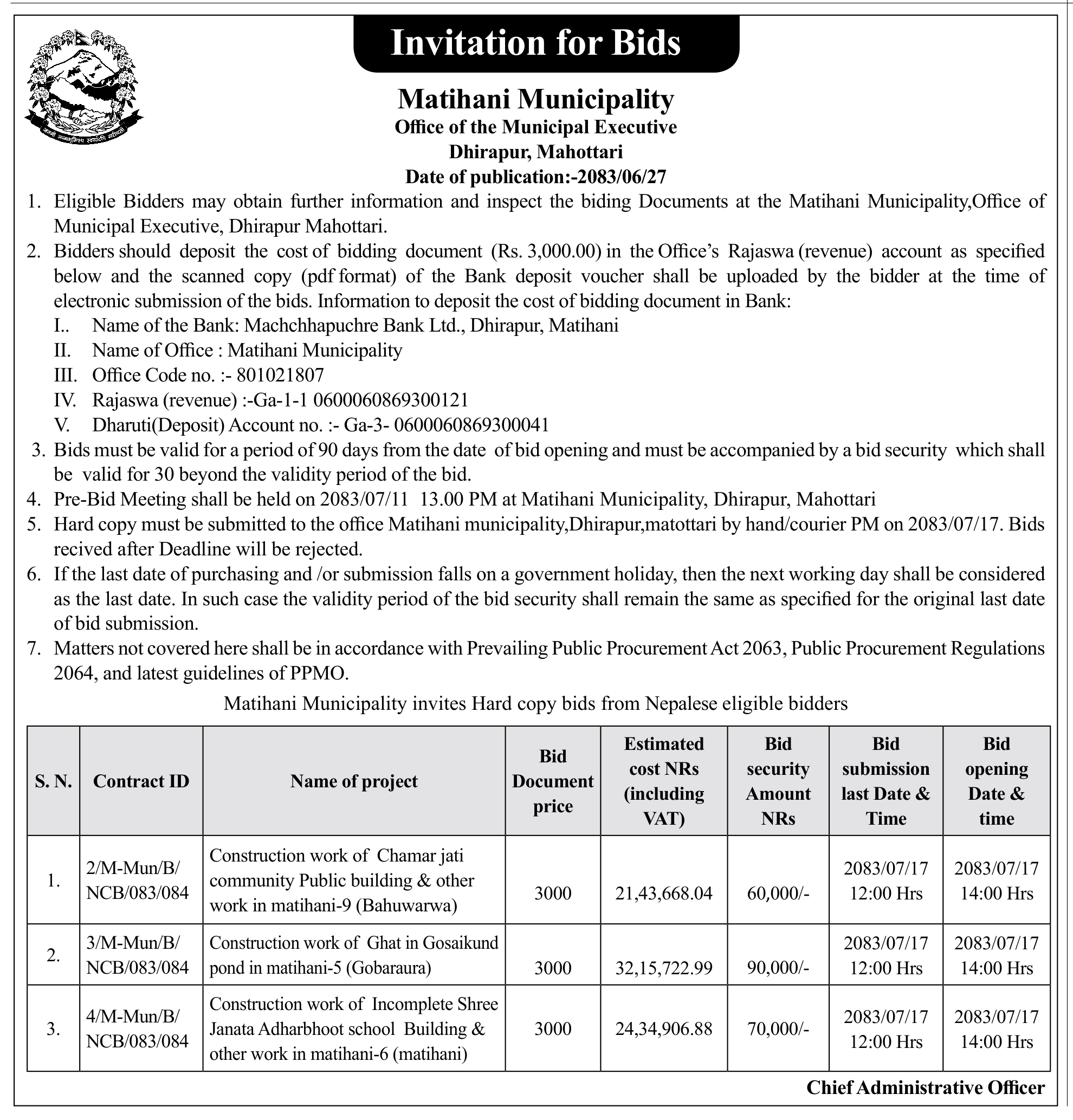 Tender notice as printed in Gorkhapatra, 13 Oct 2026, page 14