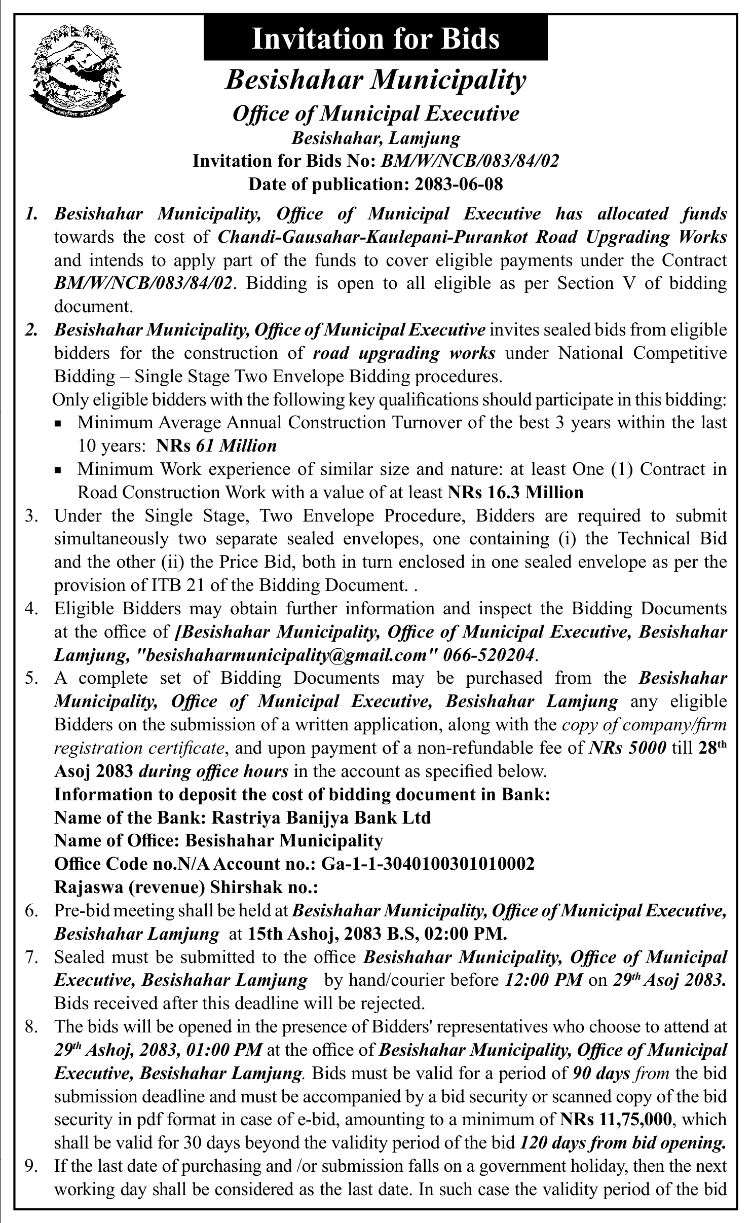 Tender notice as printed in Gorkhapatra, 24 Sep 2026, page 6