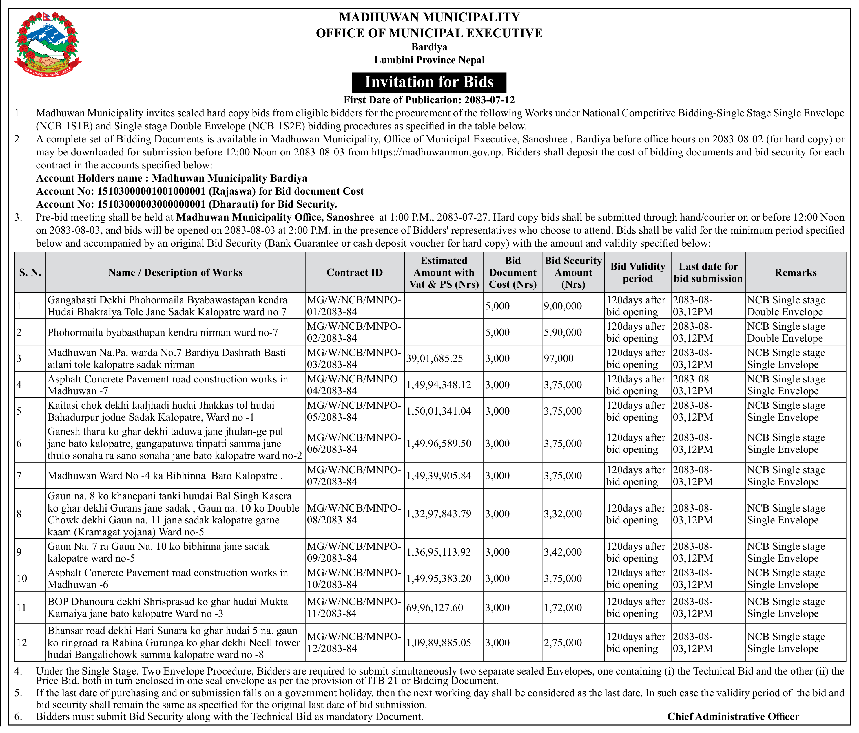 Tender notice as printed in Gorkhapatra, 29 Oct 2026, page 13