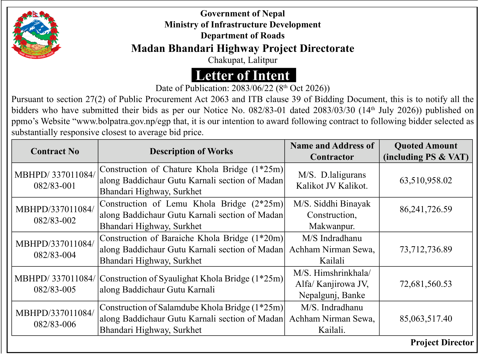 Tender notice as printed in Gorkhapatra, 8 Oct 2026, page 16
