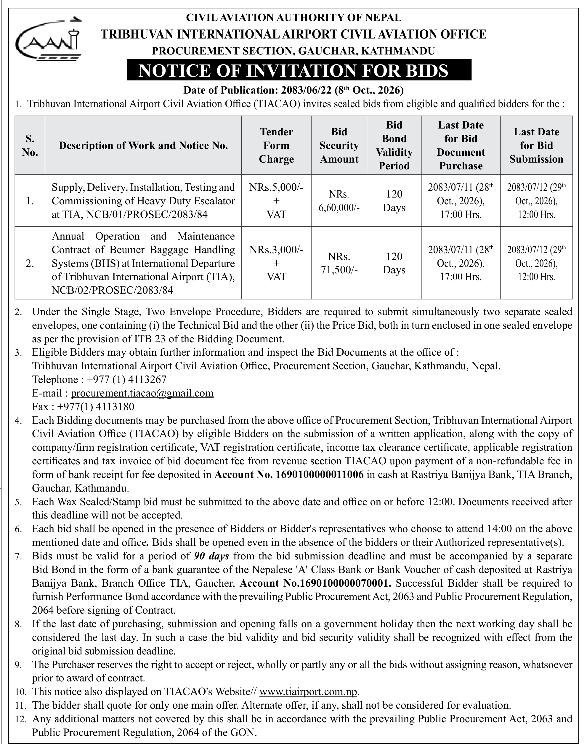 Tender notice as printed in Gorkhapatra, 8 Oct 2026, page 15