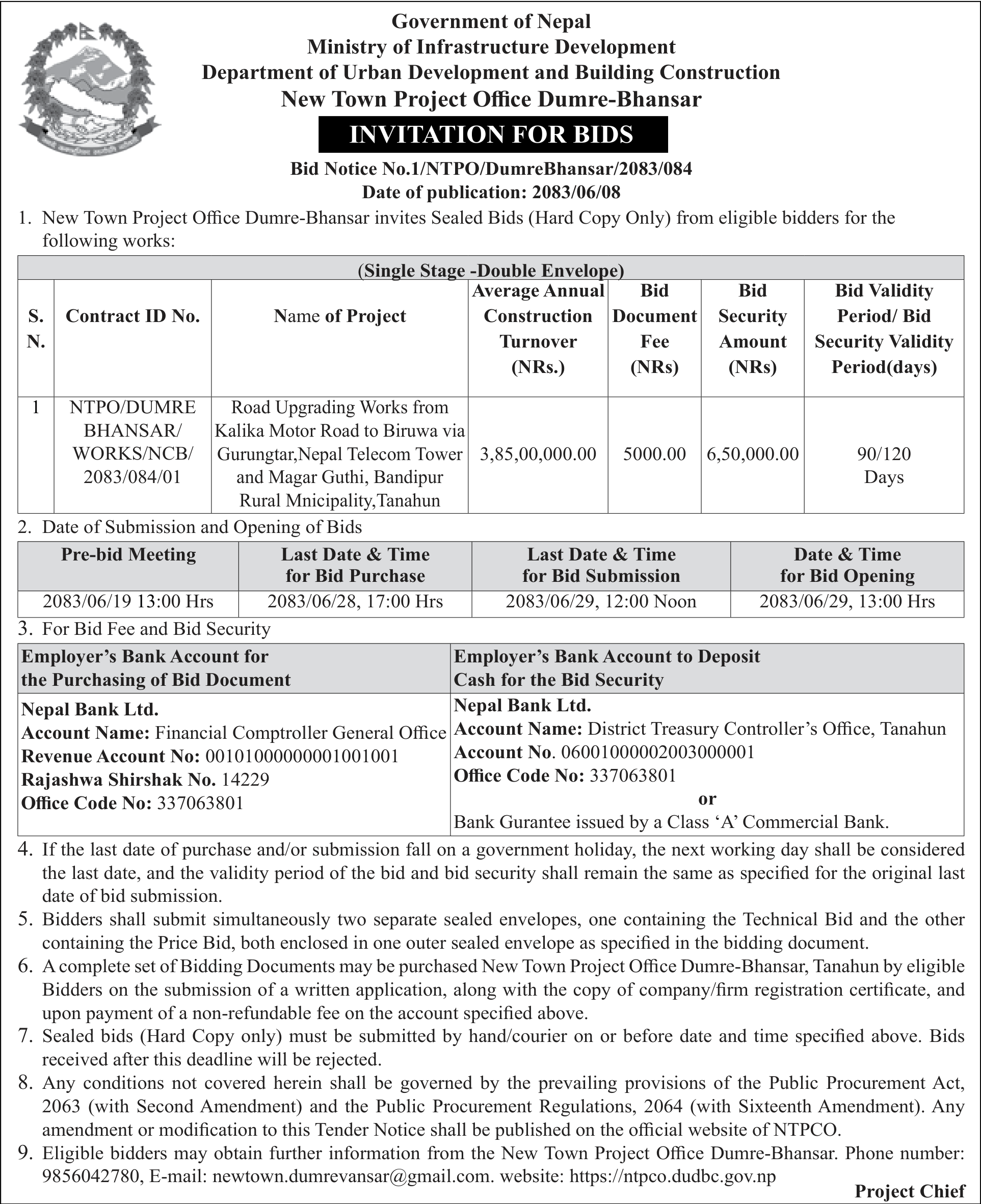 Tender notice as printed in Gorkhapatra, 24 Sep 2026, page 16