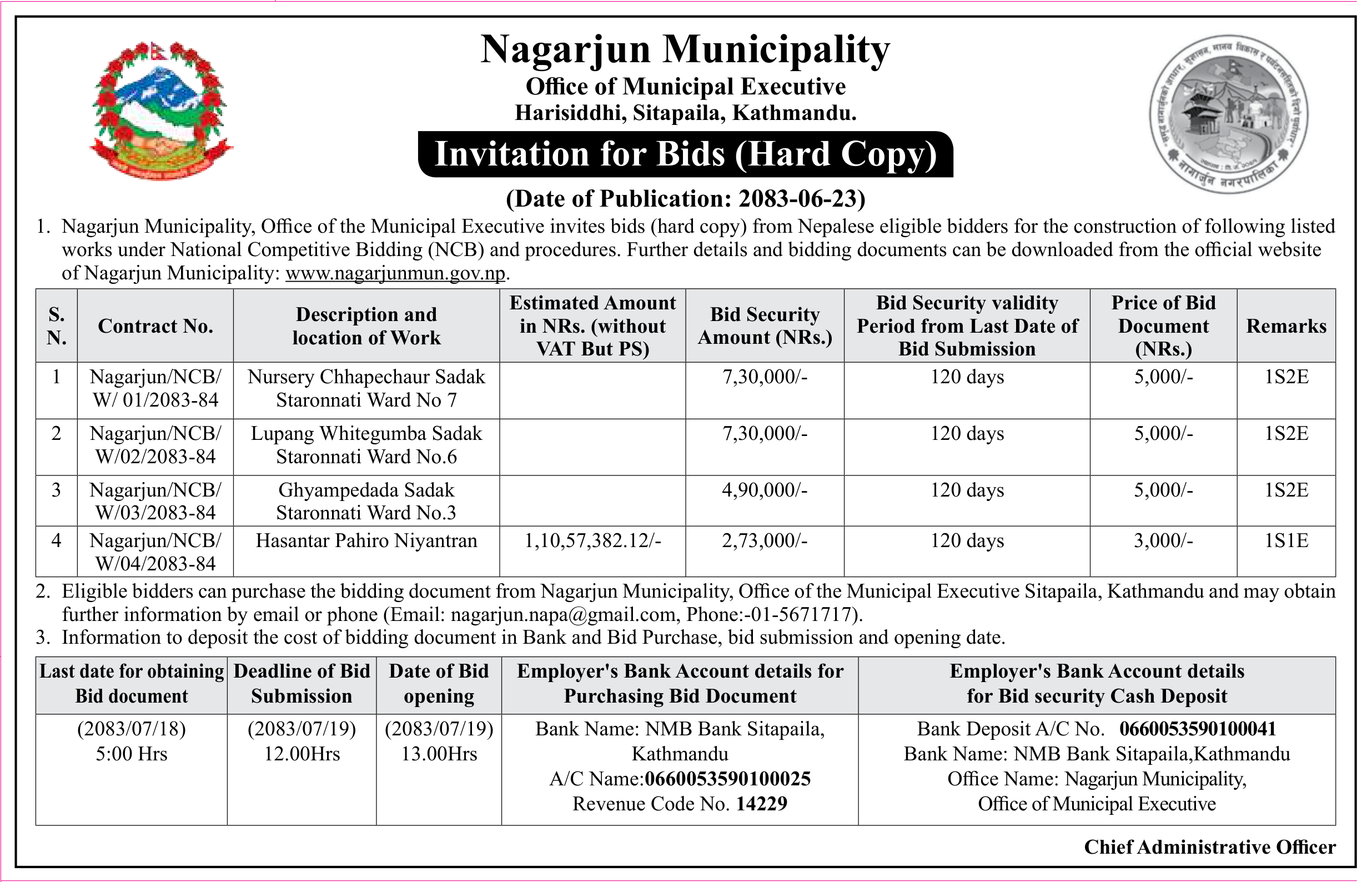 Tender notice as printed in Gorkhapatra, 9 Oct 2026, page 21