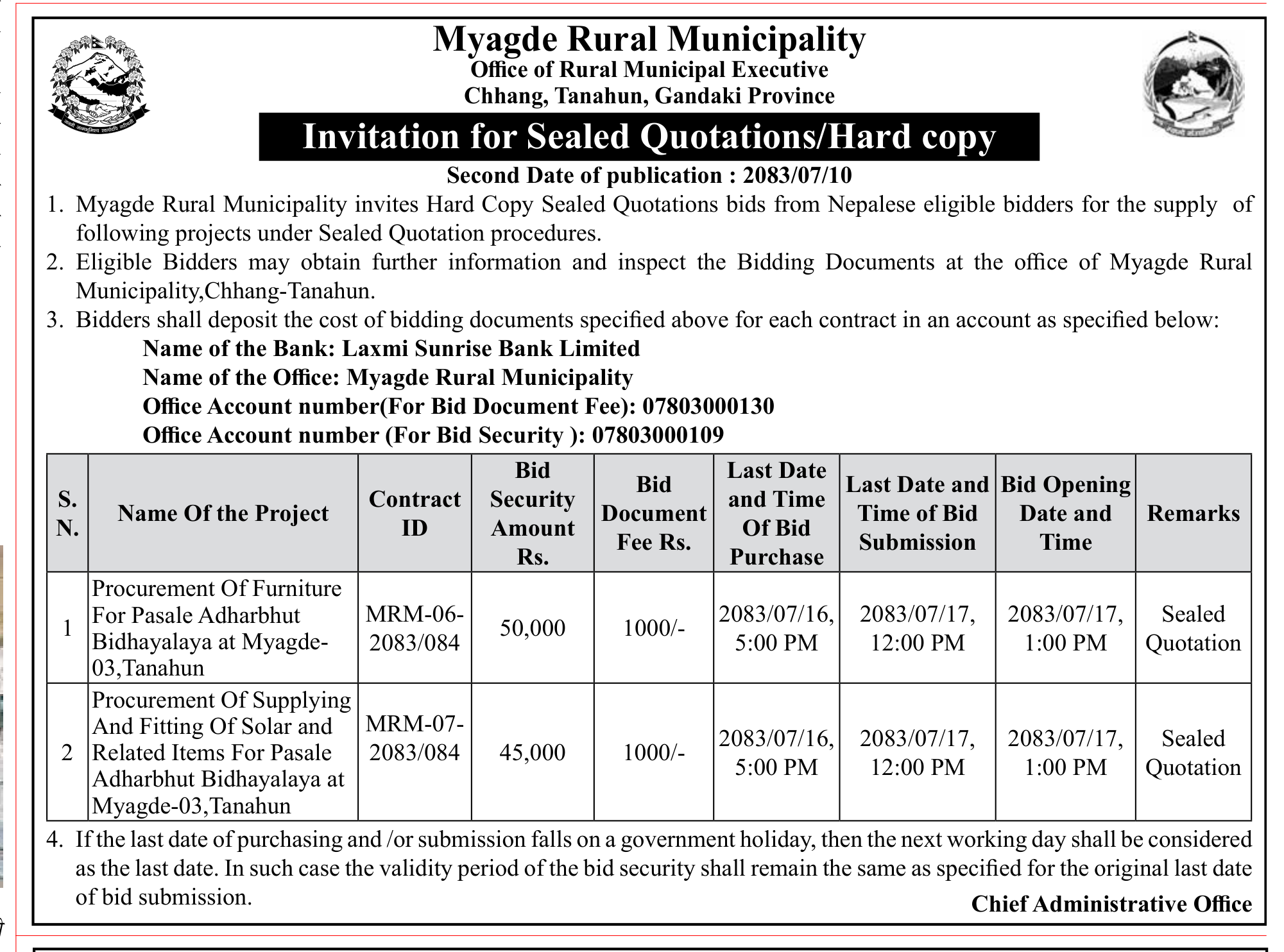 Tender notice as printed in Gorkhapatra, 27 Oct 2026, page 3