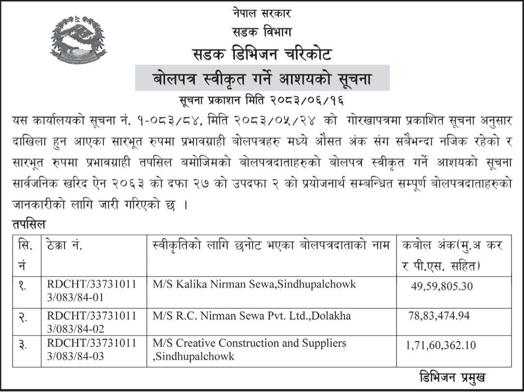 Tender notice as printed in Aarthik Dainik, 2 Oct 2026, page 2
