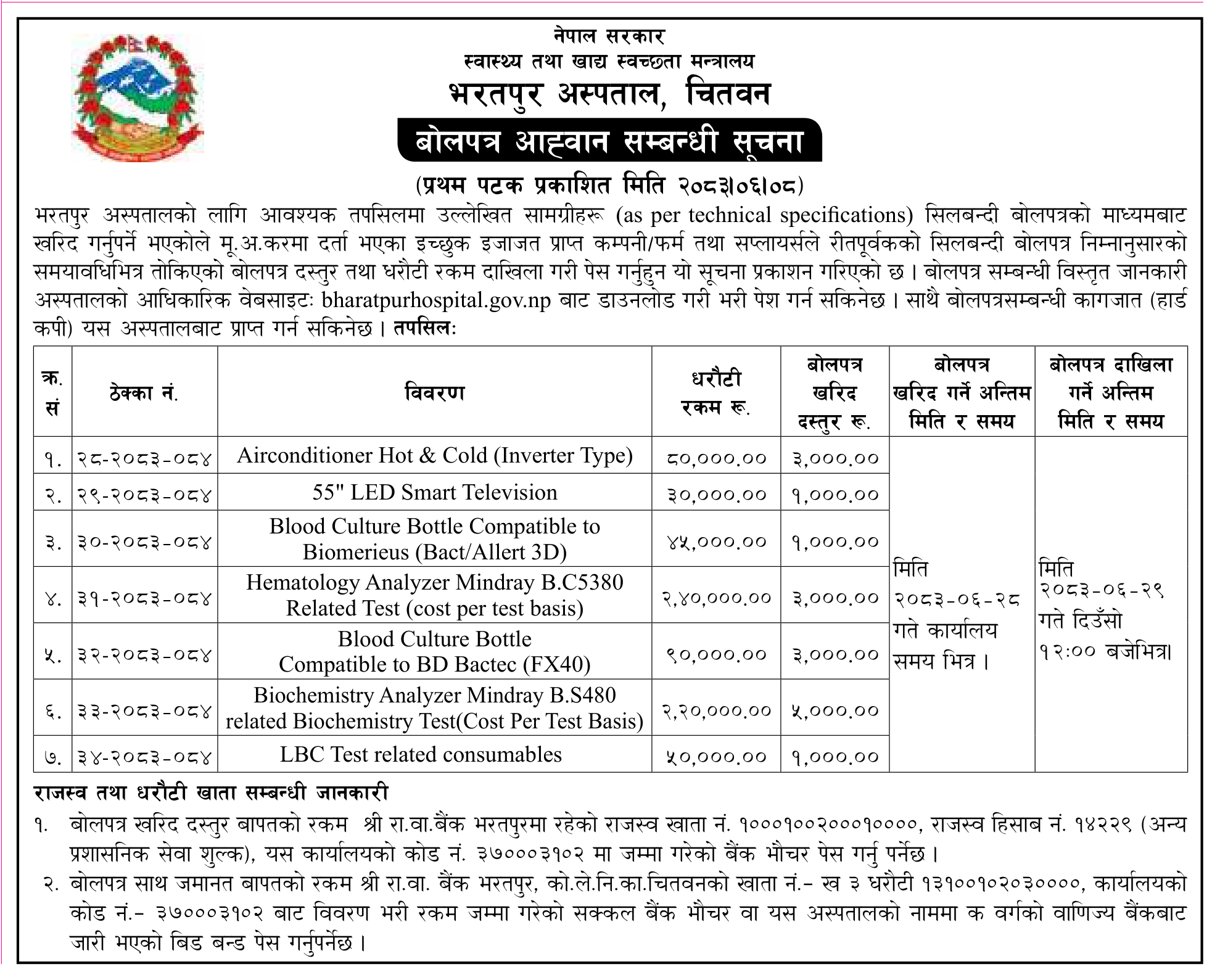 Tender notice as printed in Gorkhapatra, 24 Sep 2026, page 20