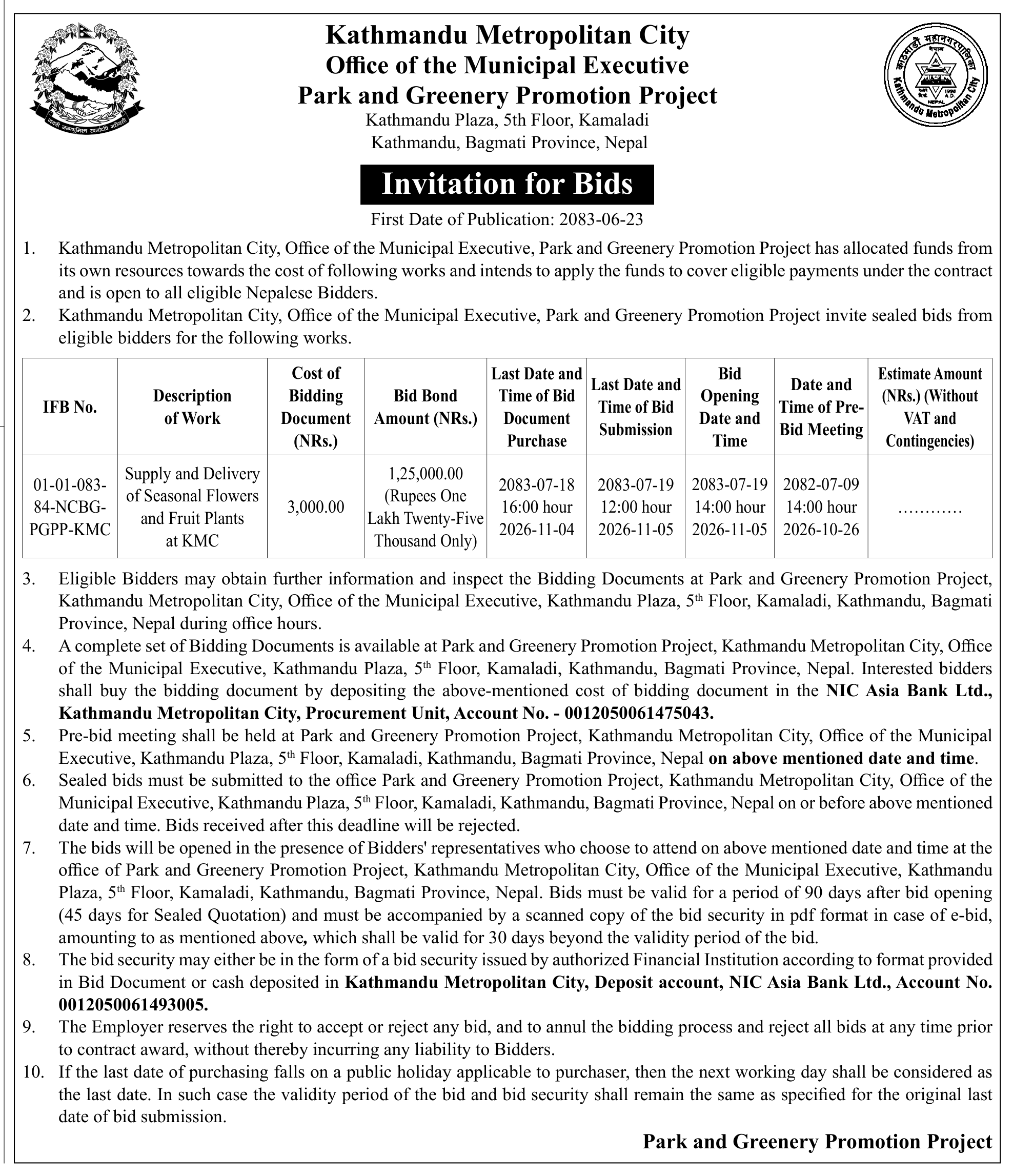 Tender notice as printed in Gorkhapatra, 9 Oct 2026, page 9