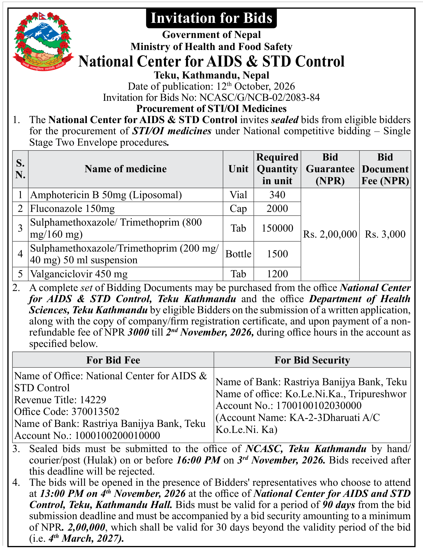 Tender notice as printed in Gorkhapatra, 12 Oct 2026, page 24