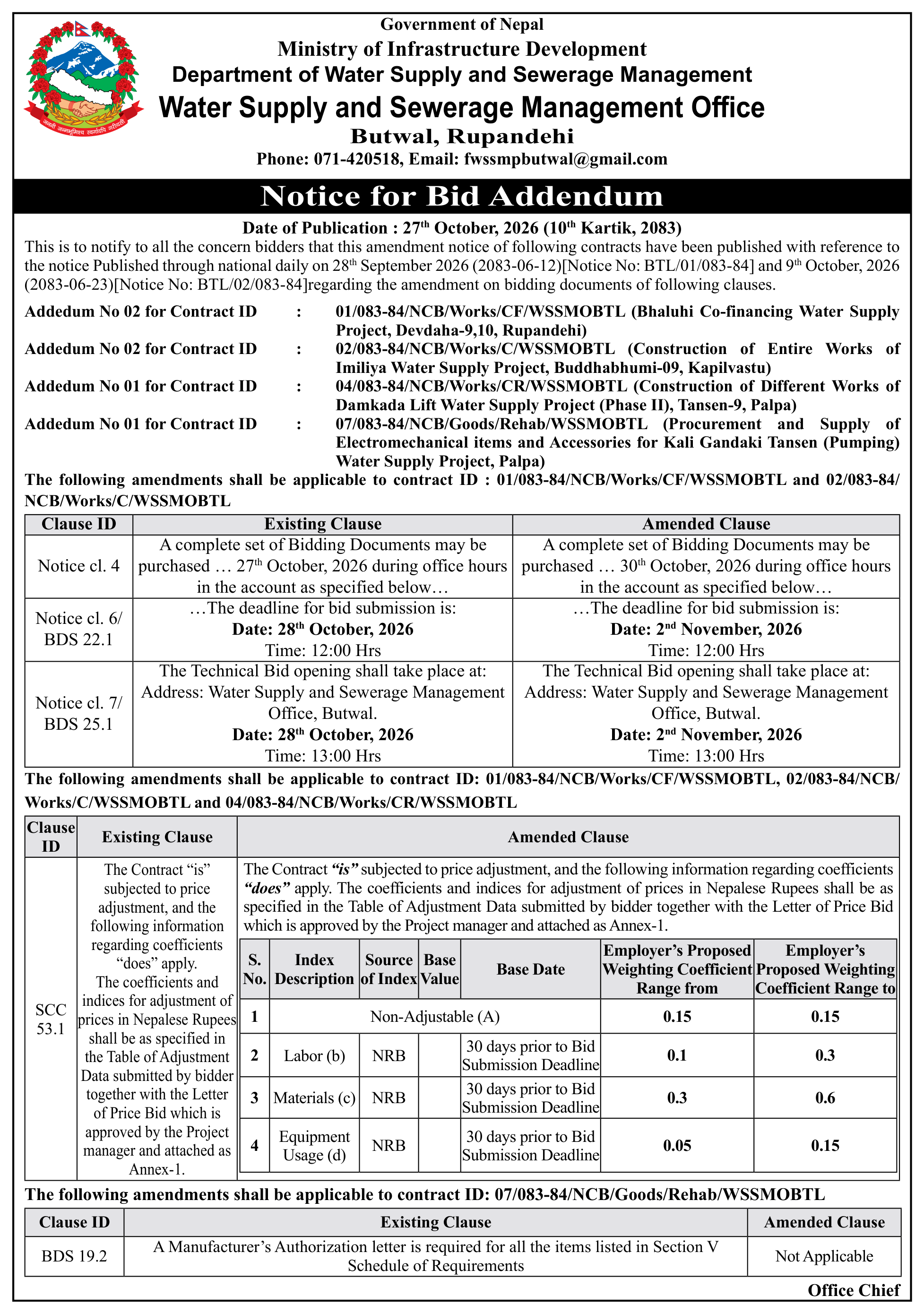 Tender notice as printed in Gorkhapatra, 27 Oct 2026, page 10