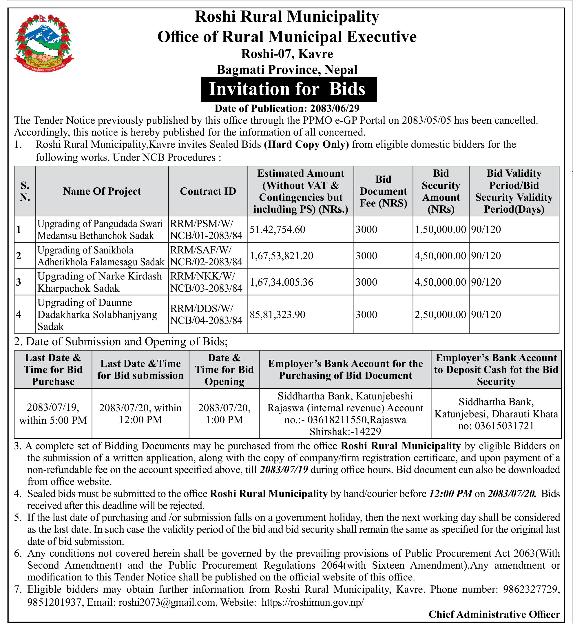 Tender notice as printed in Gorkhapatra, 15 Oct 2026, page 17
