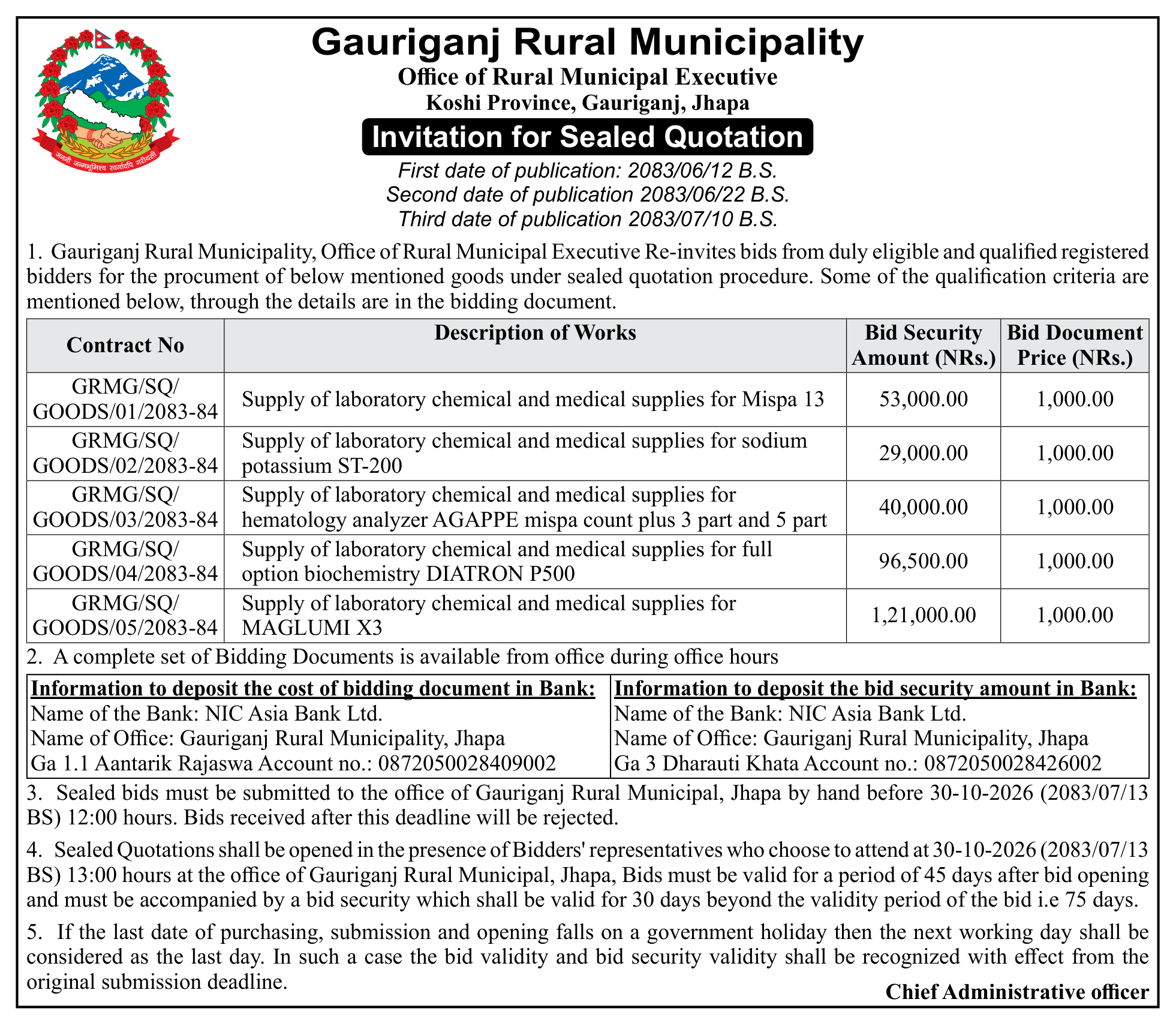 Tender notice as printed in Gorkhapatra, 27 Oct 2026, page 14