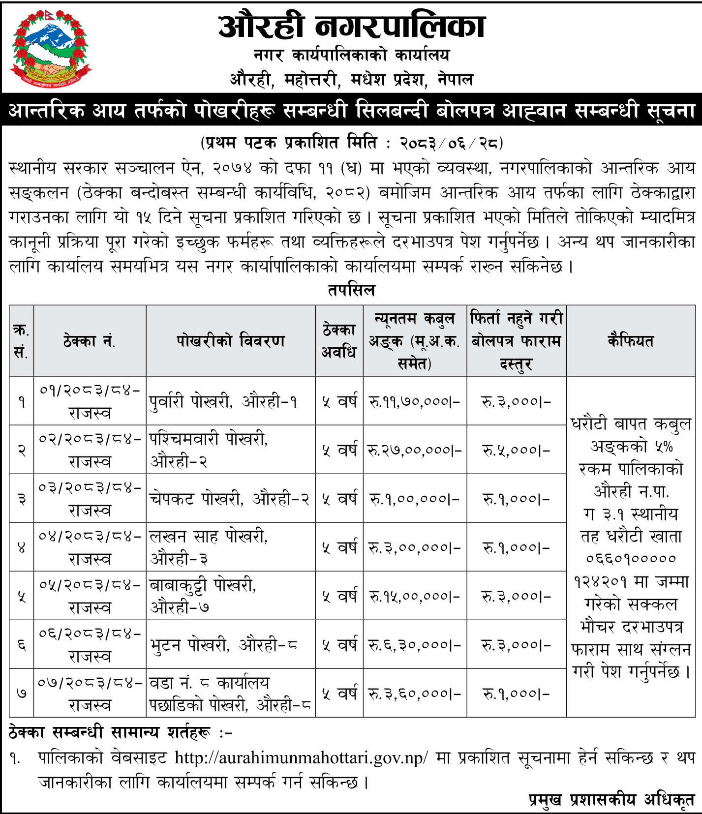 Tender notice as printed in Gorkhapatra, 14 Oct 2026, page 15