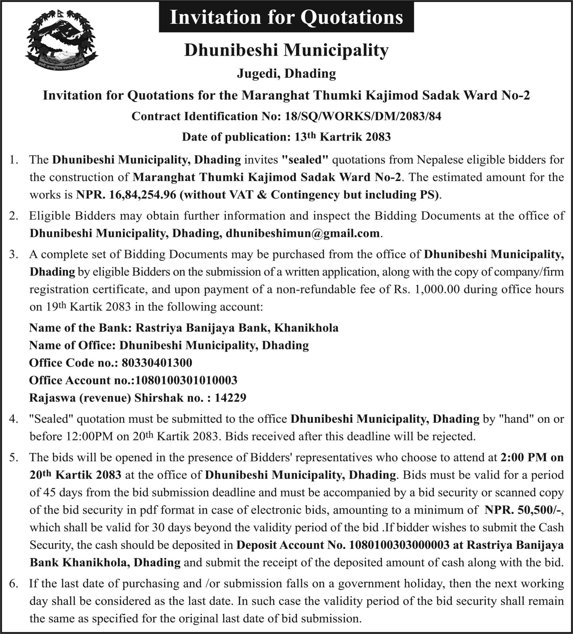 Tender notice as printed in Nepal Samacharpatra, 30 Oct 2026, page 2