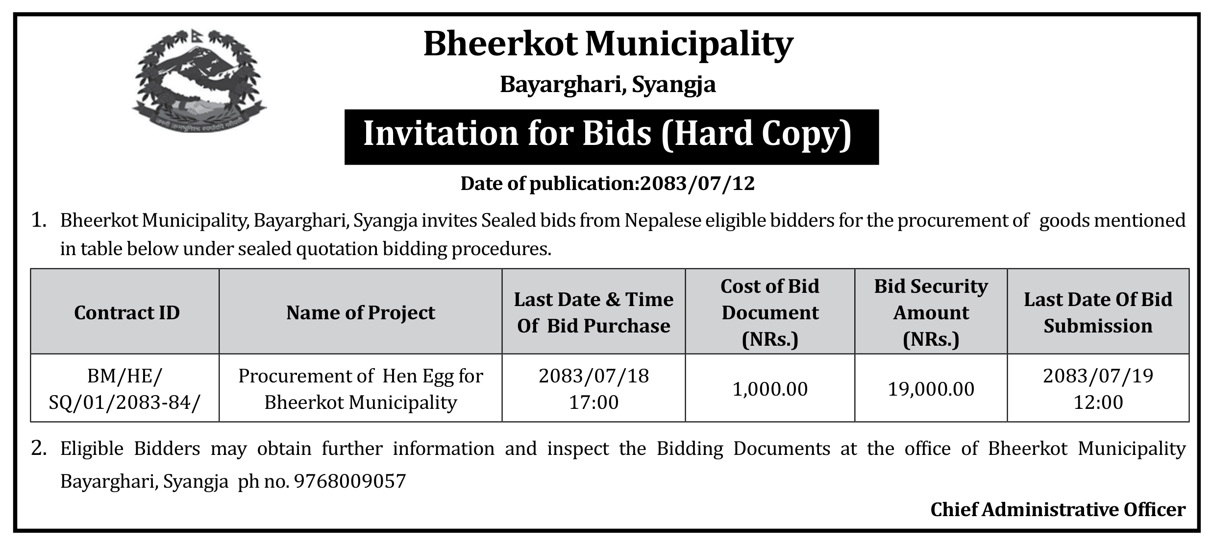 Tender notice as printed in Samadhan, 29 Oct 2026, page 3