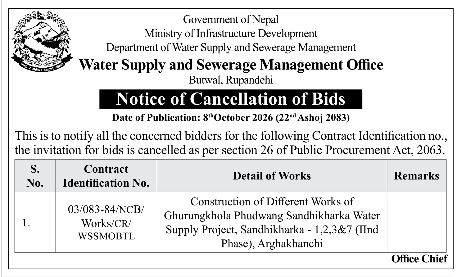 Tender notice as printed in Gorkhapatra, 8 Oct 2026, page 14