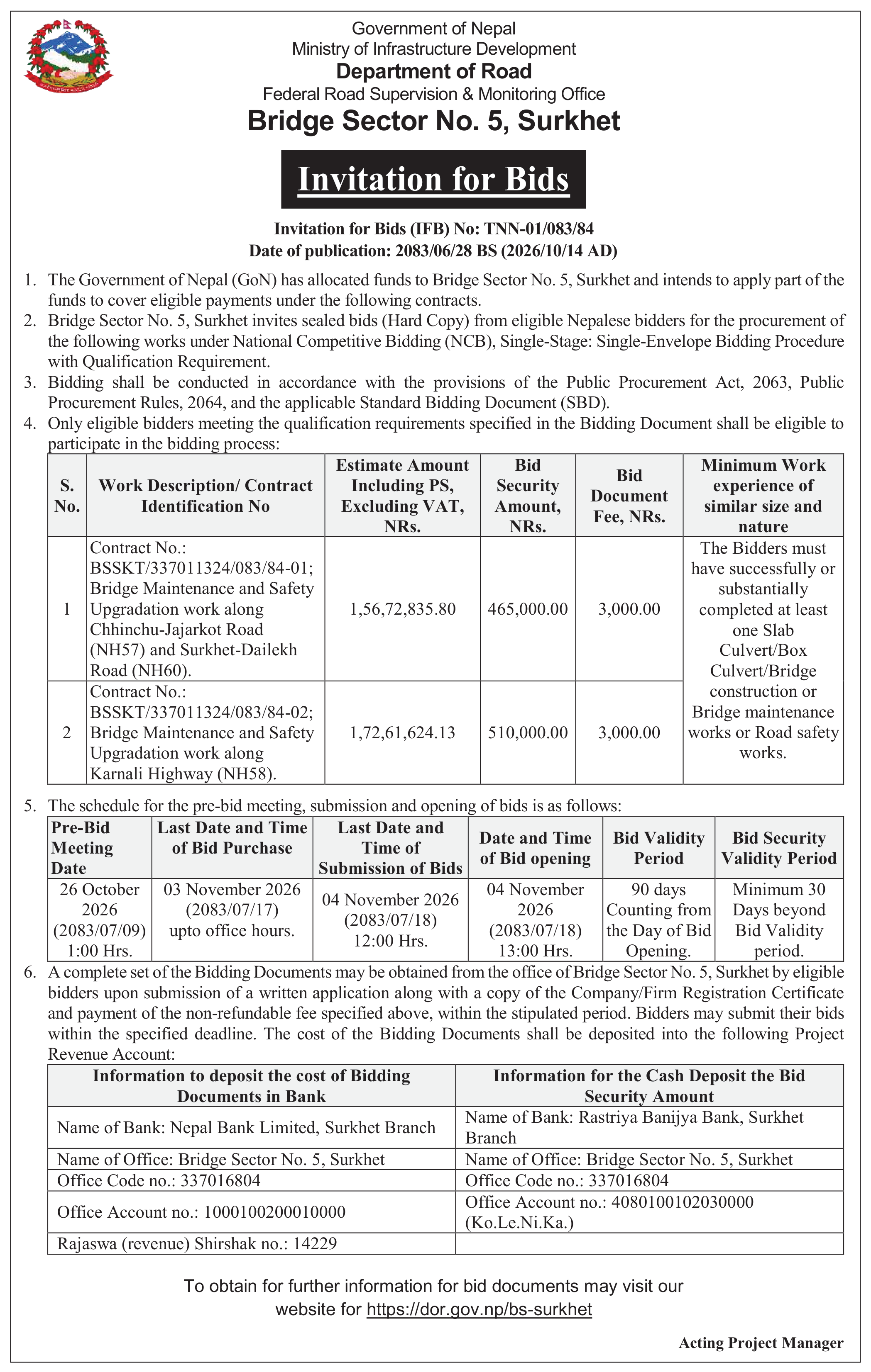 Tender notice as printed in Kankrebihar, 14 Oct 2026, page 3