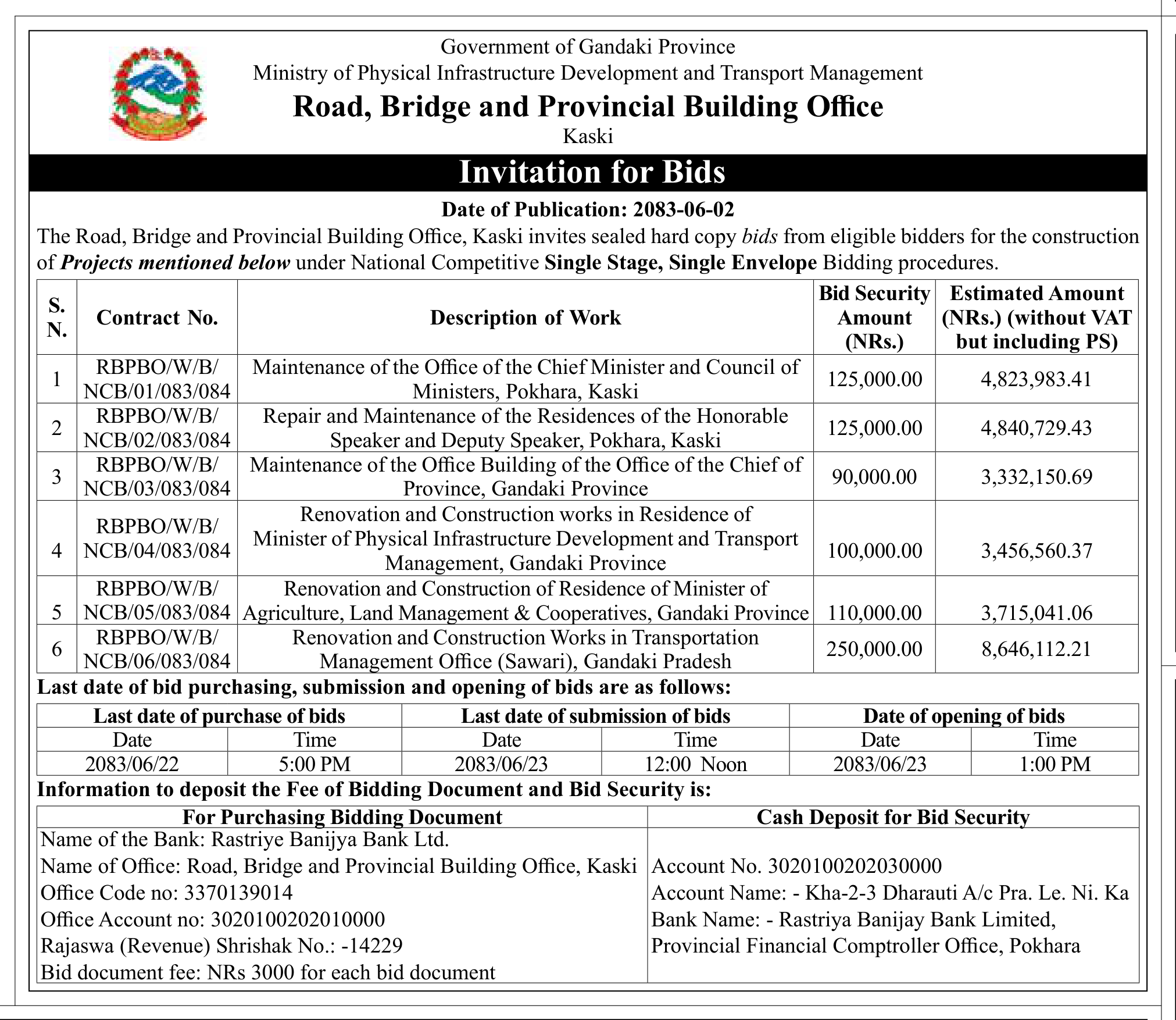 Tender notice as printed in Gorkhapatra, 18 Sep 2026, page 13