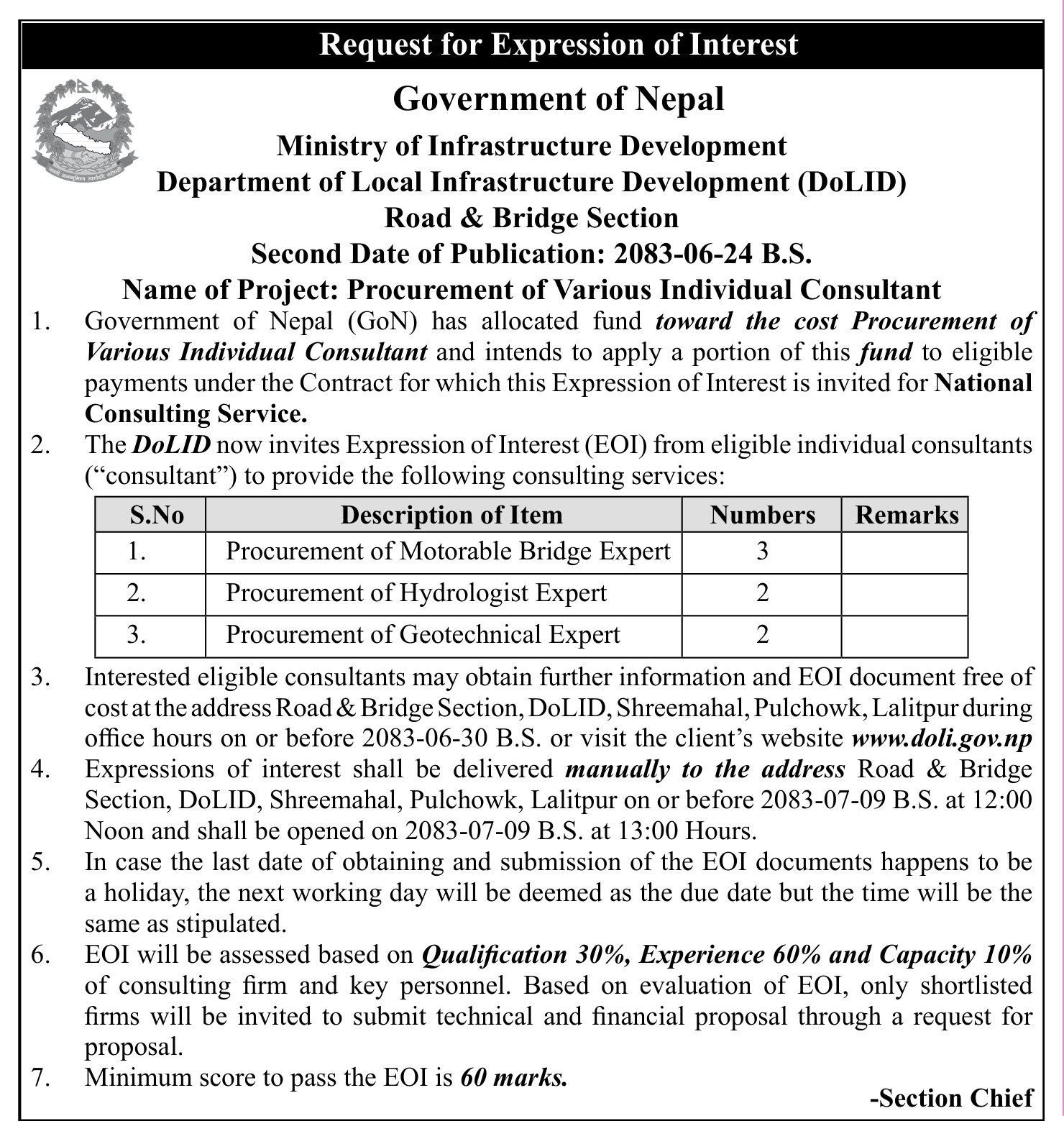 Tender notice as printed in Gorkhapatra, 10 Oct 2026, page 14