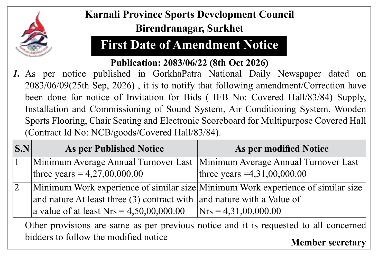 Tender notice as printed in Gorkhapatra, 8 Oct 2026, page 10