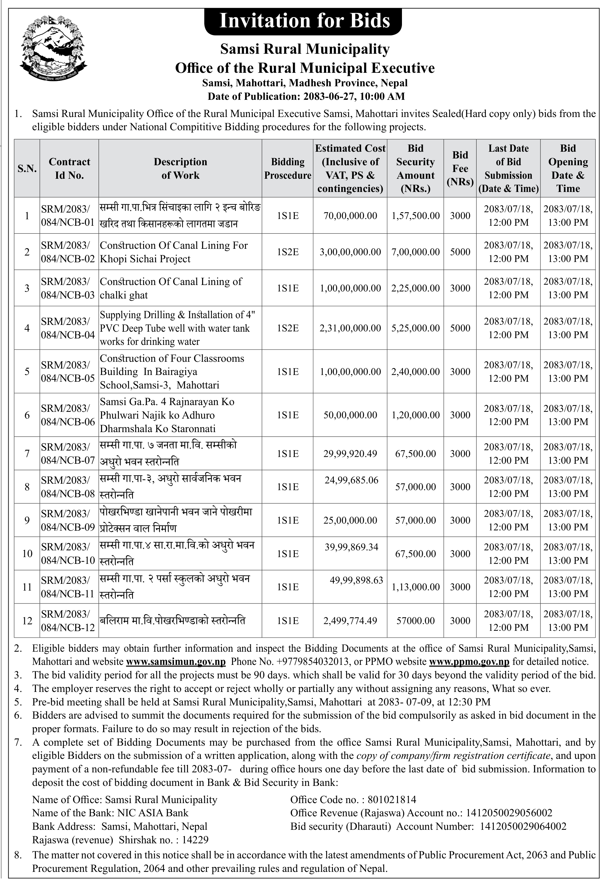 Tender notice as printed in Gorkhapatra, 13 Oct 2026, page 9