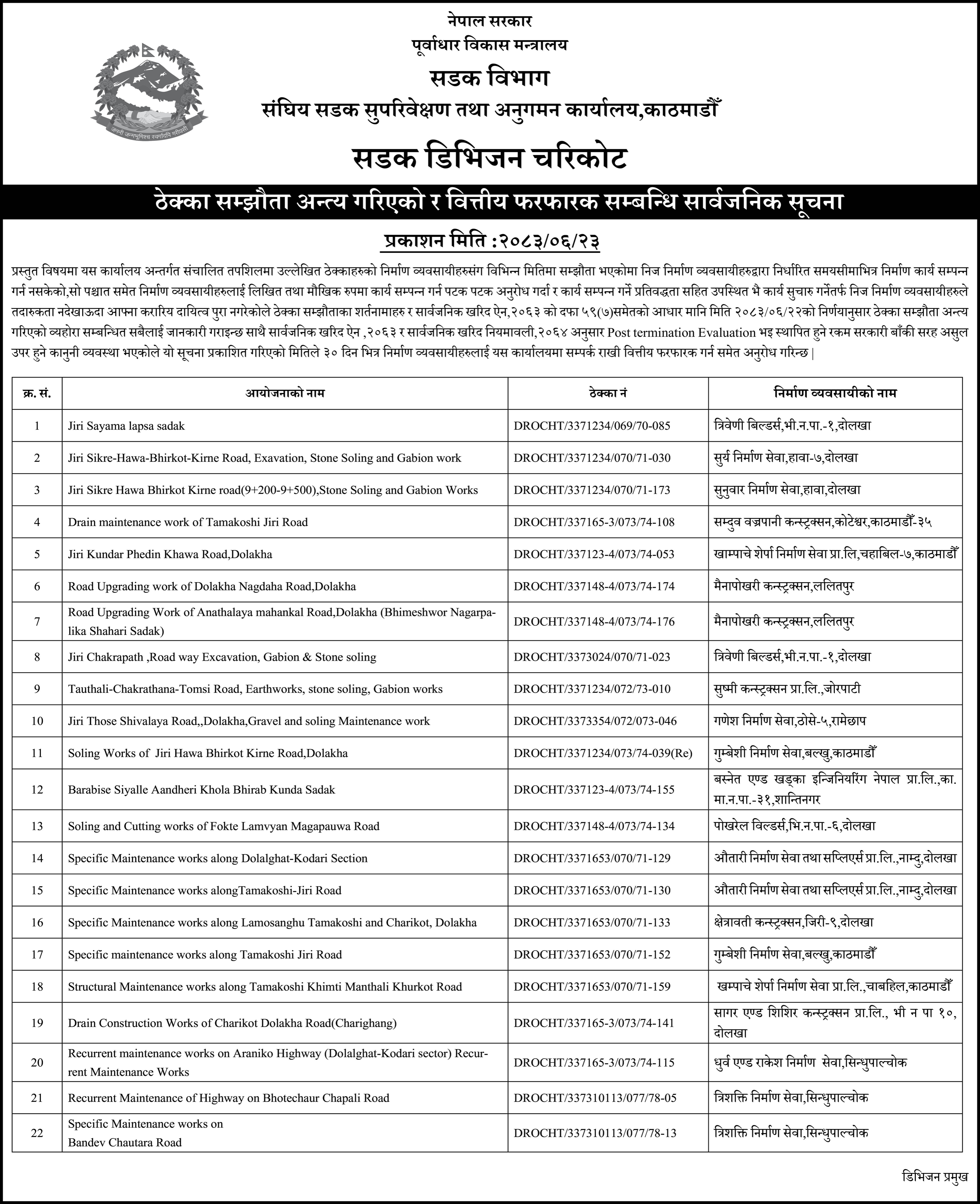 Tender notice as printed in Prakshepan, 9 Oct 2026, page 7