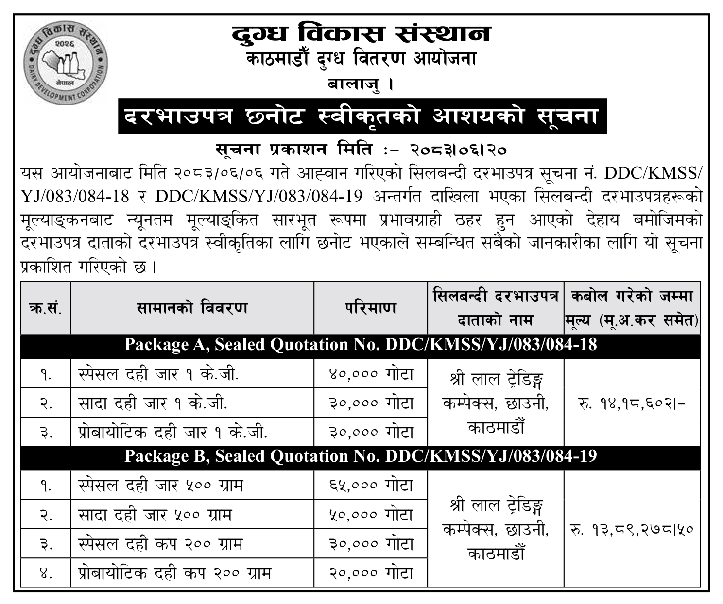 Tender notice as printed in Gorkhapatra, 6 Oct 2026, page 9