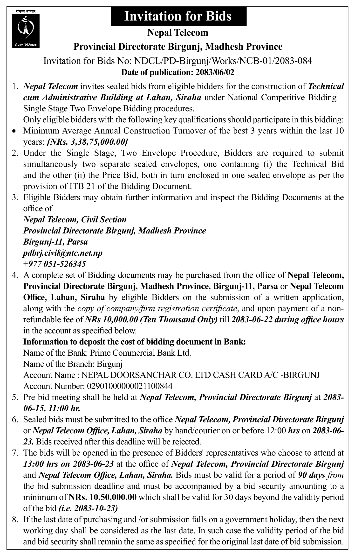Tender notice as printed in Gorkhapatra, 18 Sep 2026, page 10