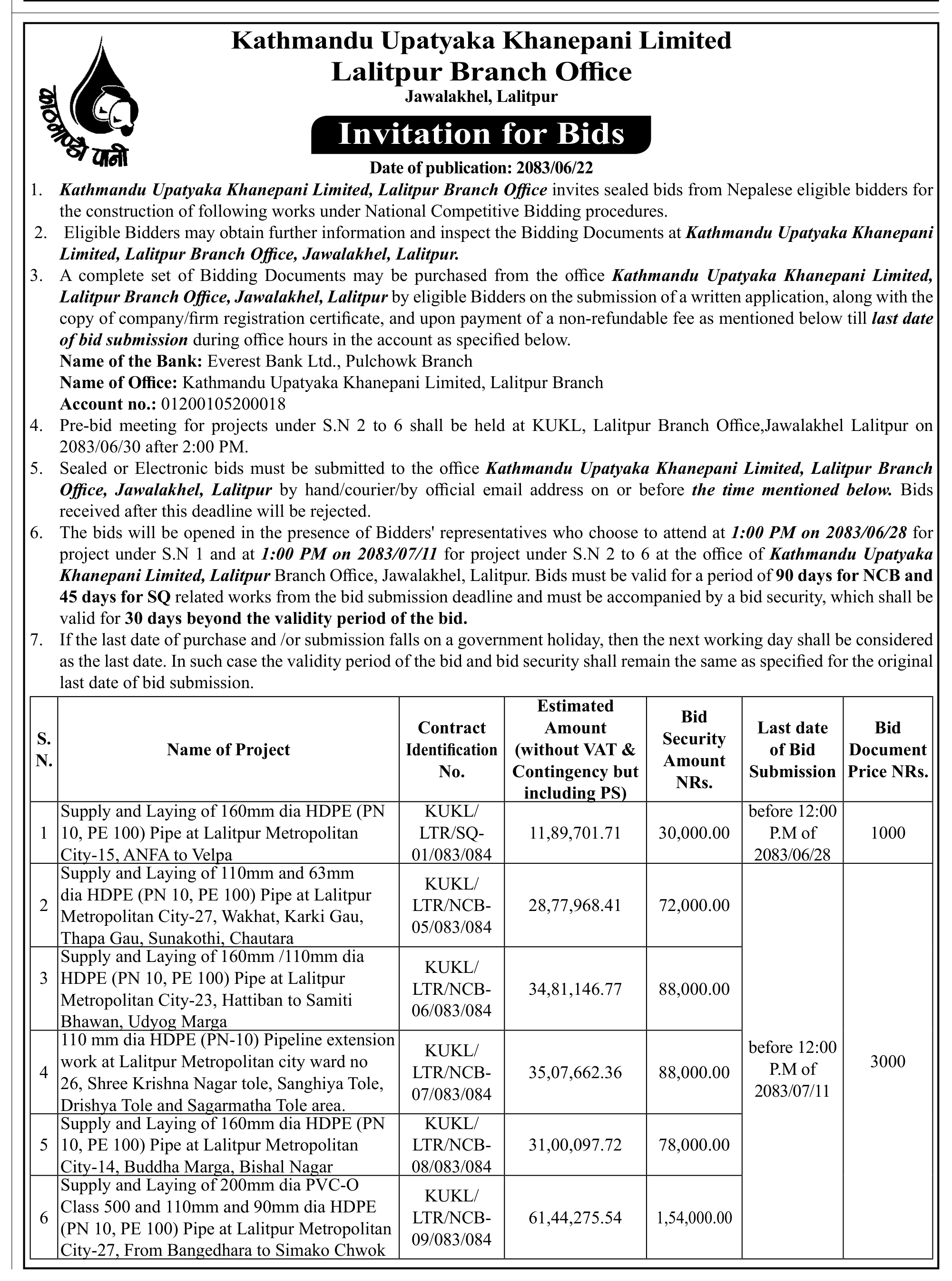 Tender notice as printed in Gorkhapatra, 8 Oct 2026, page 8