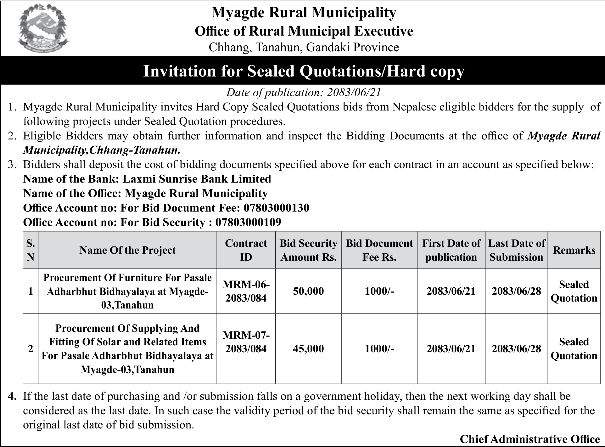 Tender notice as printed in Gorkhapatra, 7 Oct 2026, page 11
